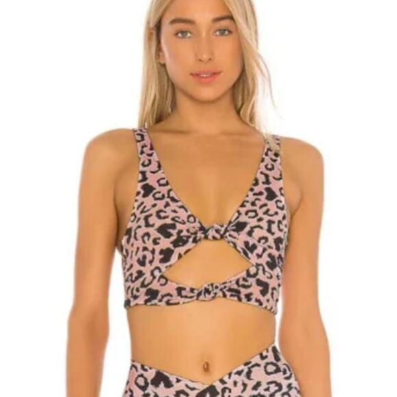 BeachRiot Bowtie Heart Leopard Sports Bra with Double Knots & Cut Outs Sz S - Picture 1 of 9